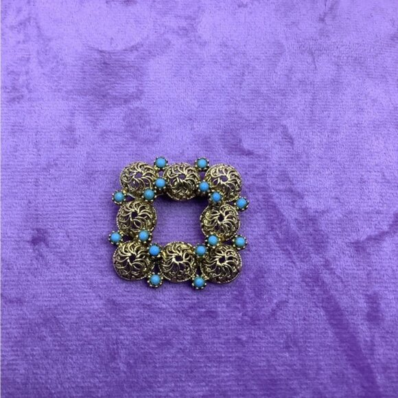 Vintage Stylish early 1950 Gold and Turquoise Brooch - Picture 3 of 6